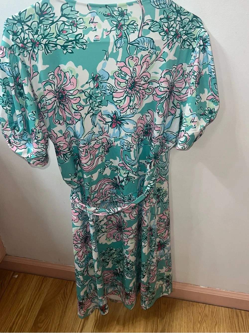 Floral Wrap Dress in Aqua and Pink
